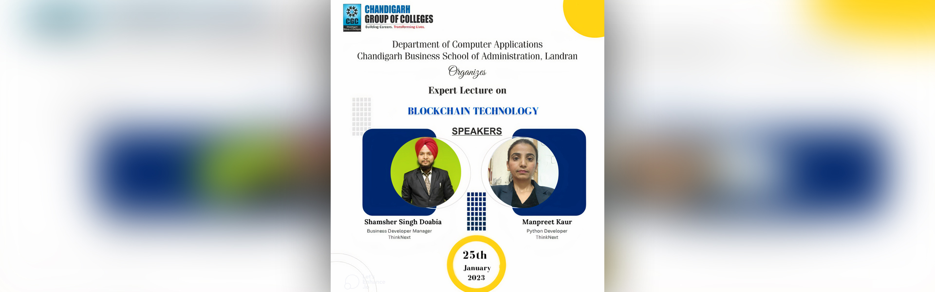 Department of Computer Applications “Blockchain Technology”  On 25 th January, 2023 