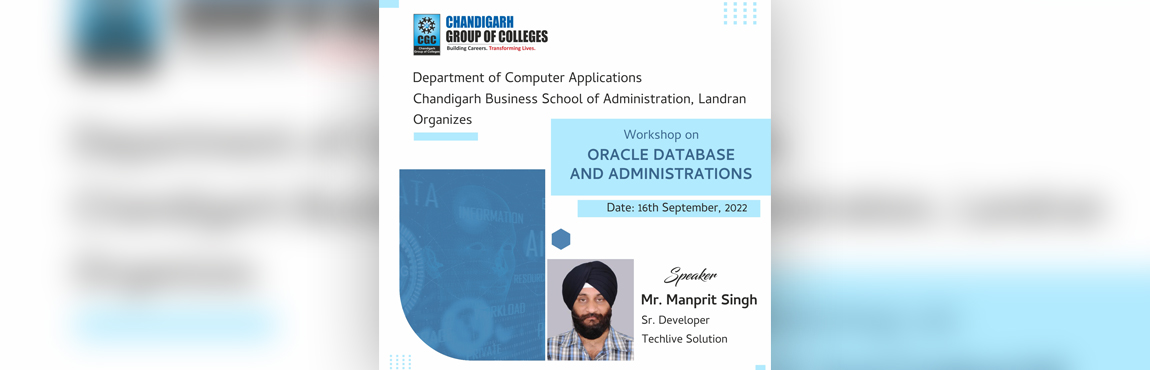 Workshop on  “Oracle Database and Administrations” 